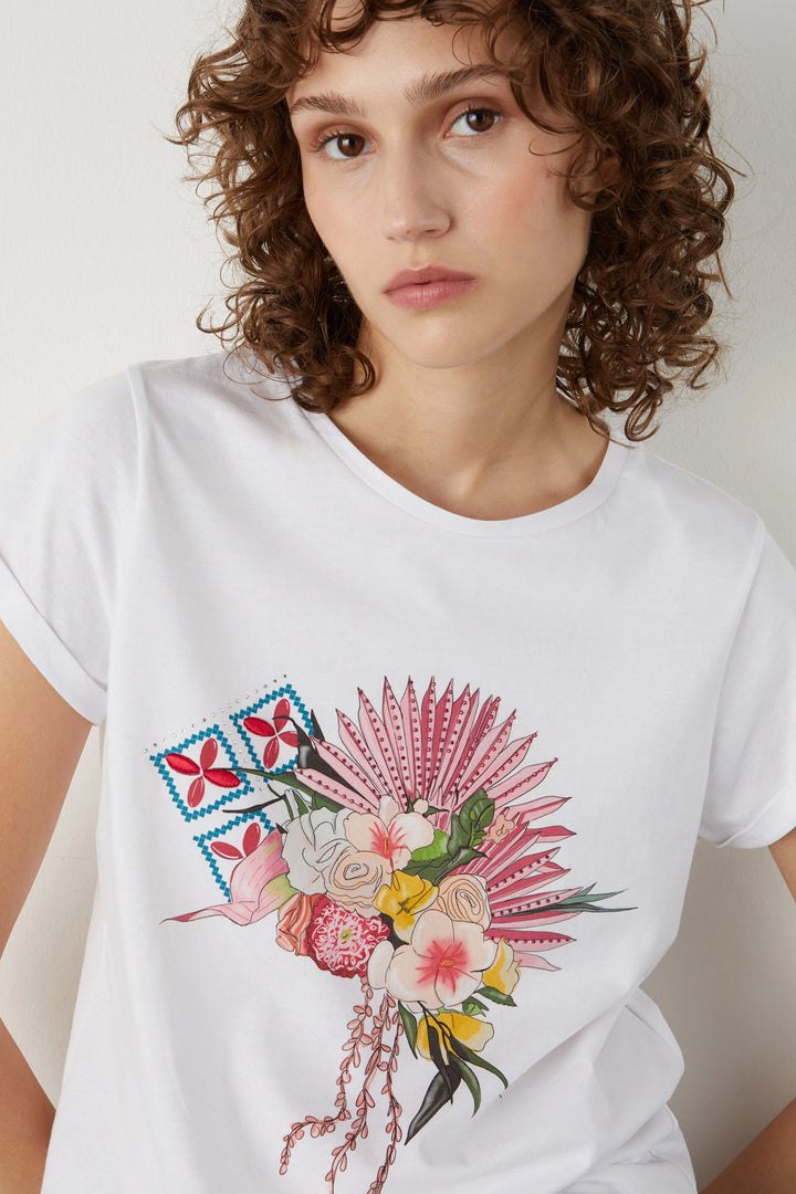 Marella Reno 2413971016200 002 Optical White Motif T-Shirt - Olivia Grace Fashion