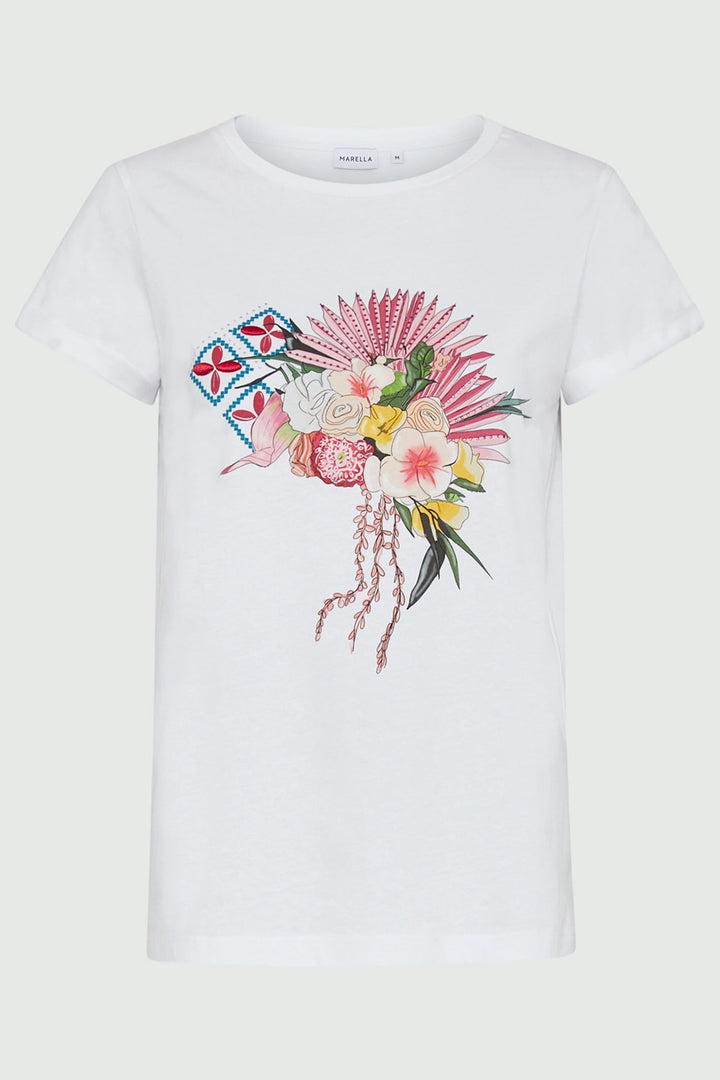 Marella Reno 2413971016200 002 Optical White Motif T-Shirt - Olivia Grace Fashion