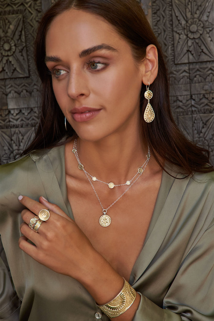 Anna Beck NK10659 Round Flower Reversible Necklace Gold Silver - Olivia Grace Fashion