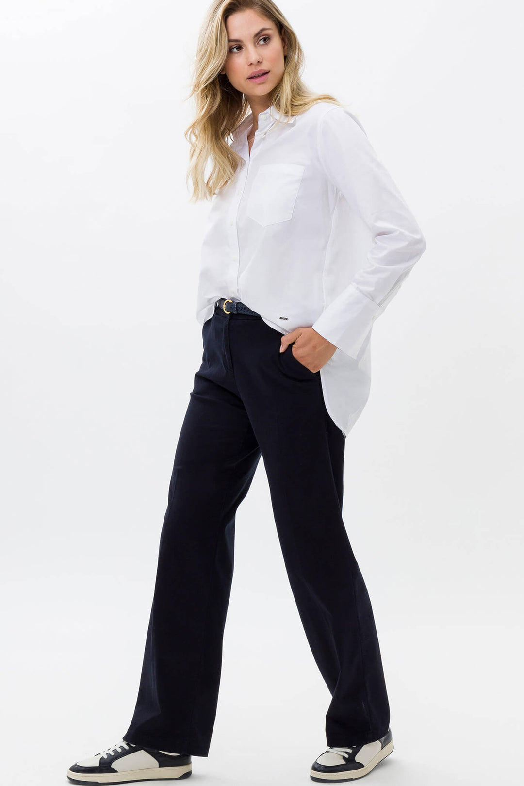 Brax Vicki 43-5068 94123800 99 White Crossover Back Shirt- Olivia Grace Fashion