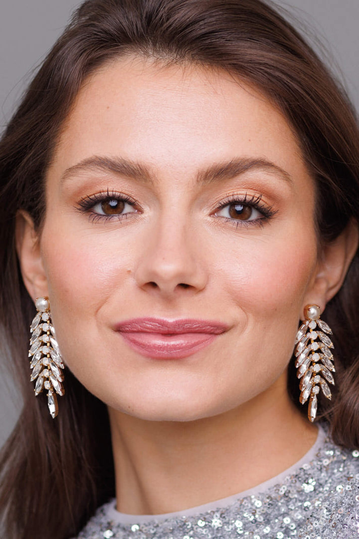 Caroline Svedbom 100046108239 Pearl Feather Crystal Gold Earrings