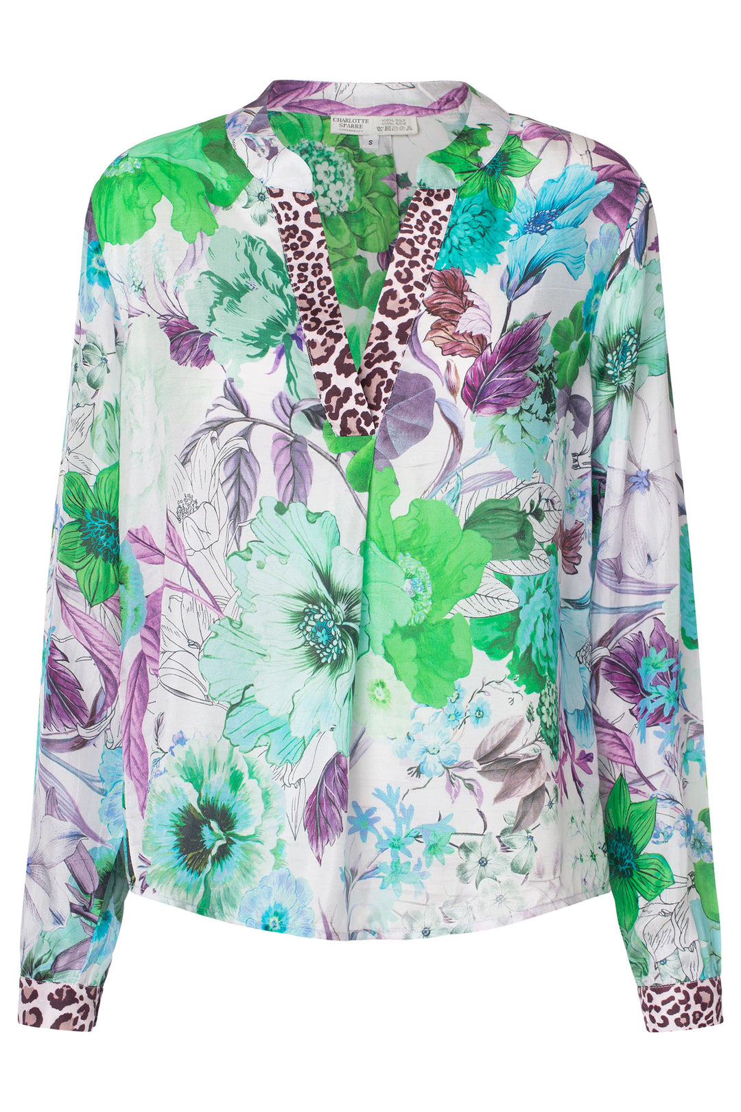 Charlotte Sparre 3171 Evy Mix Green Spark Floral Print Blouse - Olivia Grace Fashion