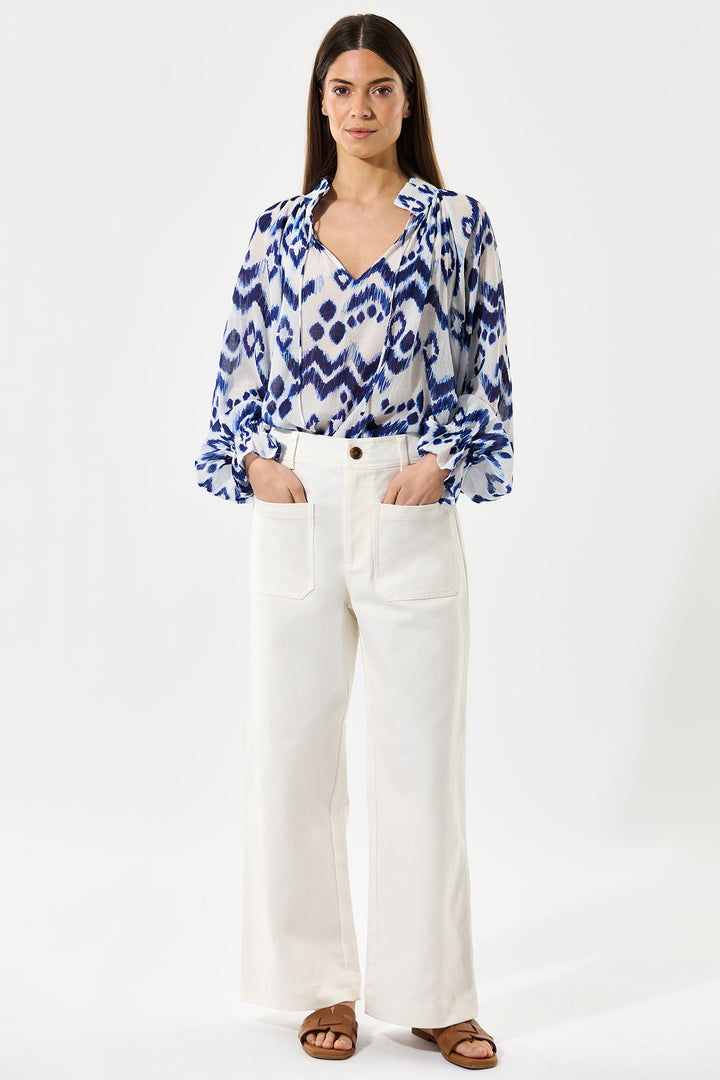 Dea Kudibal CassisaDEA EV Blouse Elastic Cuffs Blue Solar Print 0870425 5872 - Olivia Grace Fashion