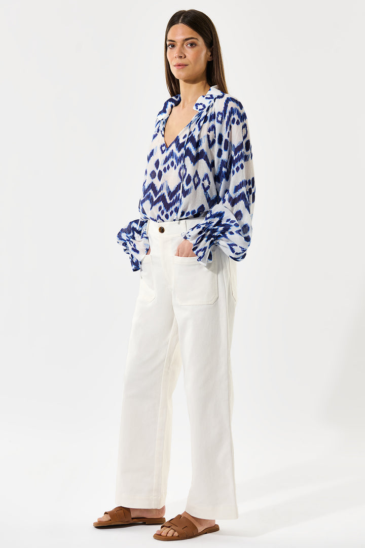 Dea Kudibal CassisaDEA EV Blouse Elastic Cuffs Blue Solar Print 0870425 5872 - Olivia Grace Fashion