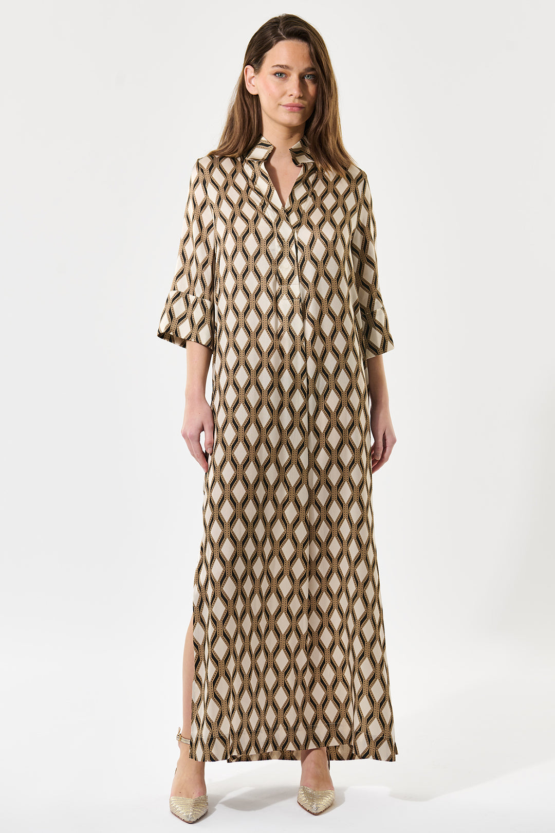 Dea Kudibal HelgaDEA Silk Kimono Dress Brillante Brown Print 0480425 5860 - Olivia Grace Fashion