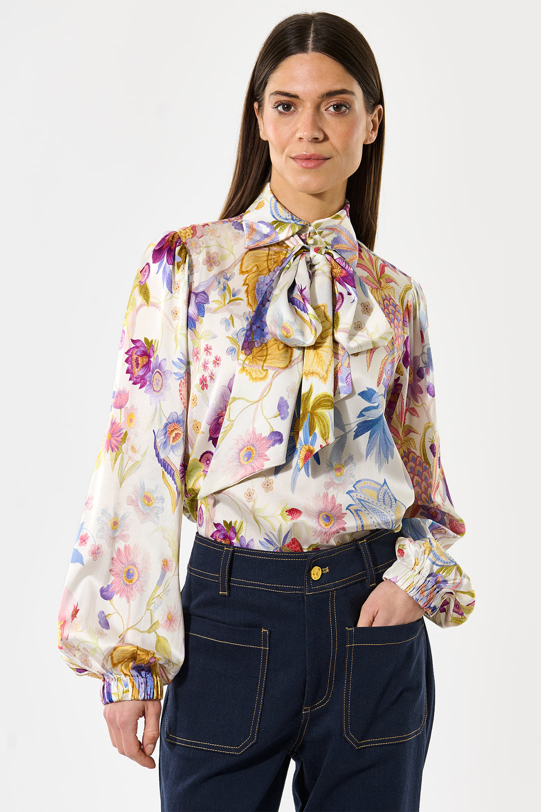 Dea Kudibal KikkiDEA Silk Blouse Bow Neck Flowertree Print 1690425 5865 - Olivia Grace Fashion