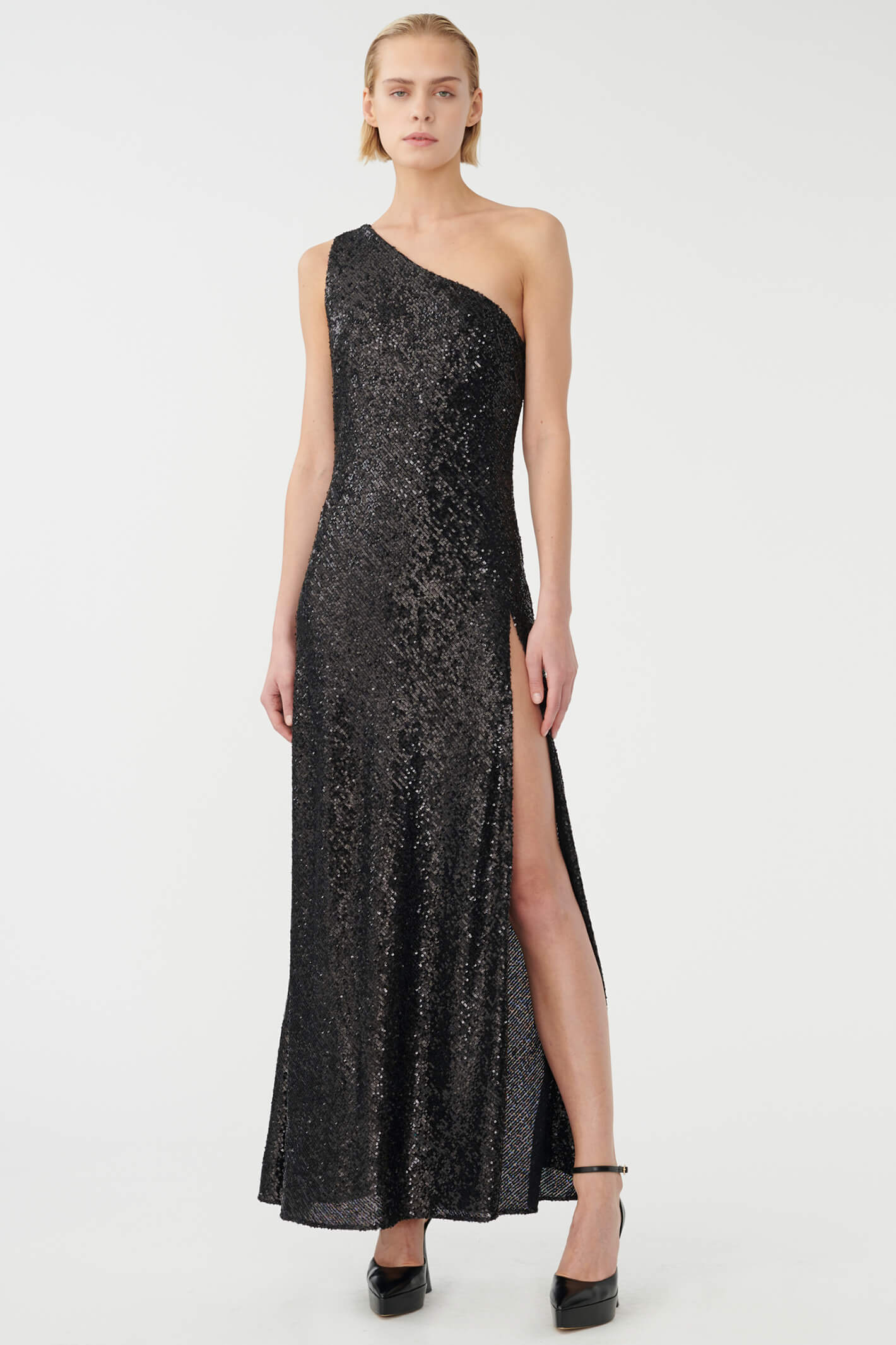 Vince Camuto Women’s One-Shoulder Sequin Evening Dress – Black, Size 4 – Perfect For Nights Out!