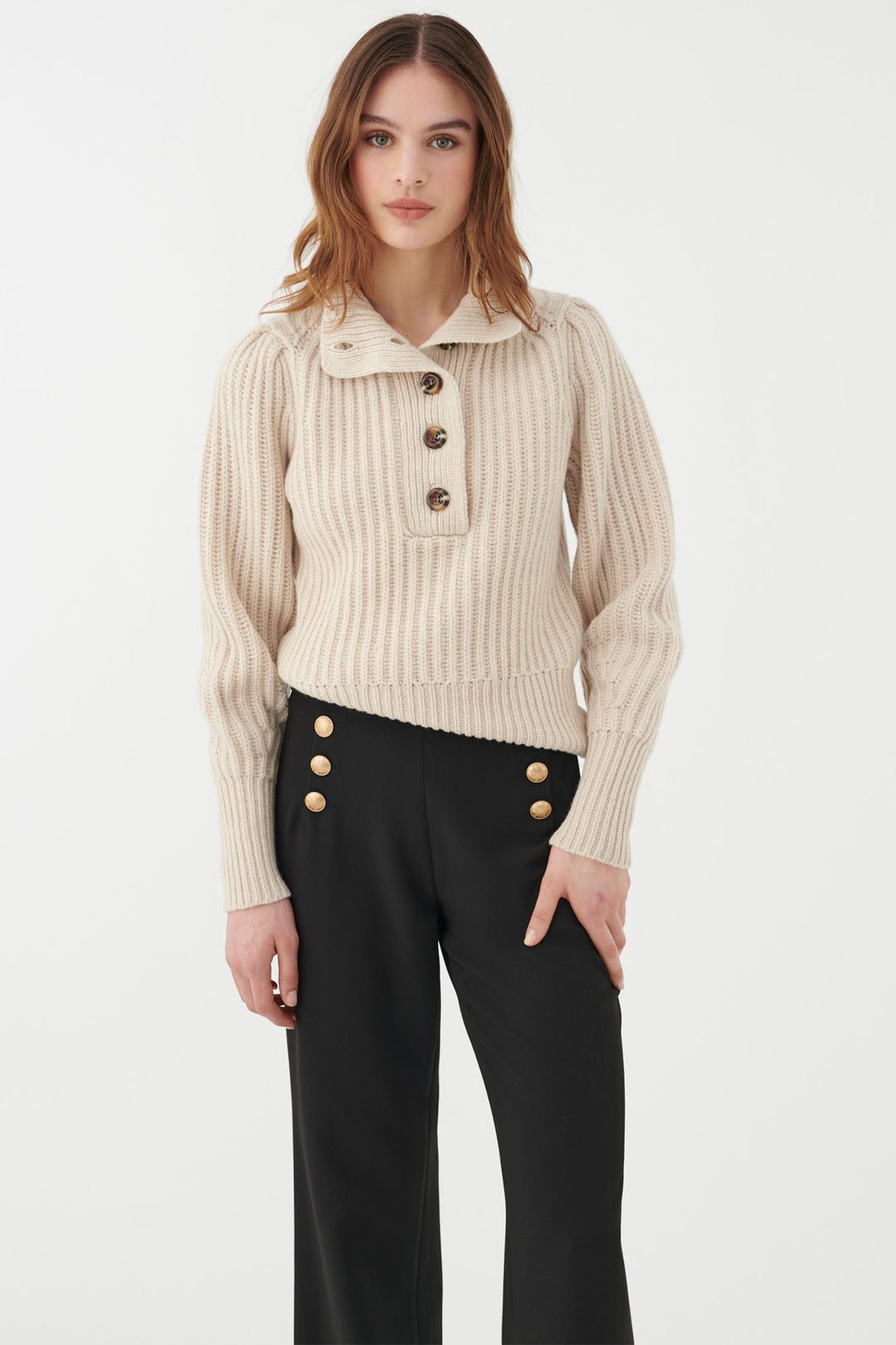 Dea Kudibal Mittadea Jumper Shearling Cream Button Neck 0490724 1552 - Olivia Grace Fashion