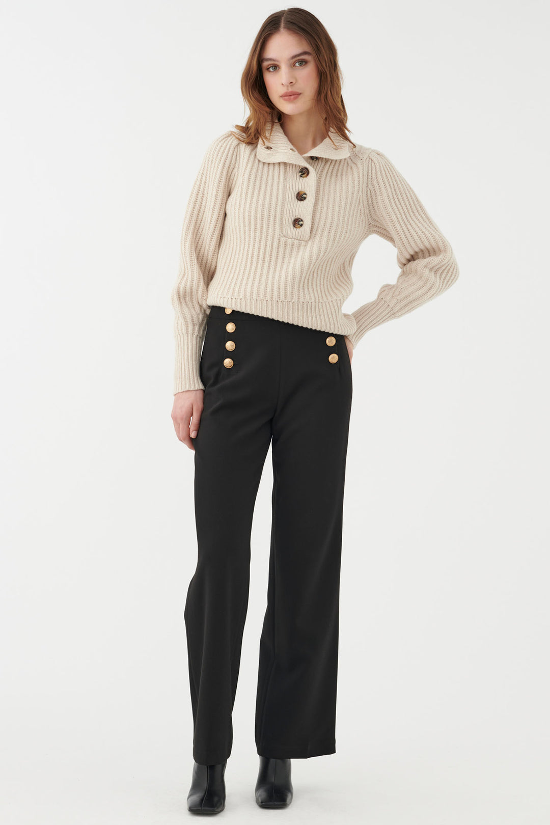 Dea Kudibal Mittadea Jumper Shearling Cream Button Neck 0490724 1552 - Olivia Grace Fashion