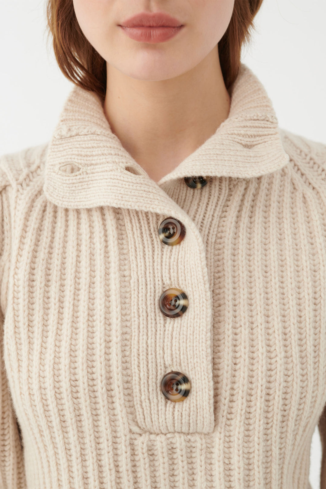 Dea Kudibal Mittadea Jumper Shearling Cream Button Neck 0490724 1552 - Olivia Grace Fashion