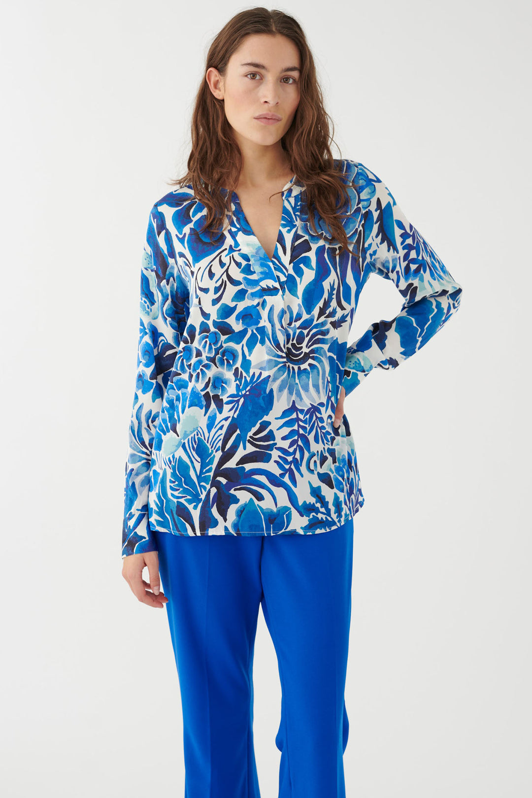 Dea Kudibal Santena 1790124 5761 Magana Optical Blue Print Silk Blouse - Olivia Grace Fashion