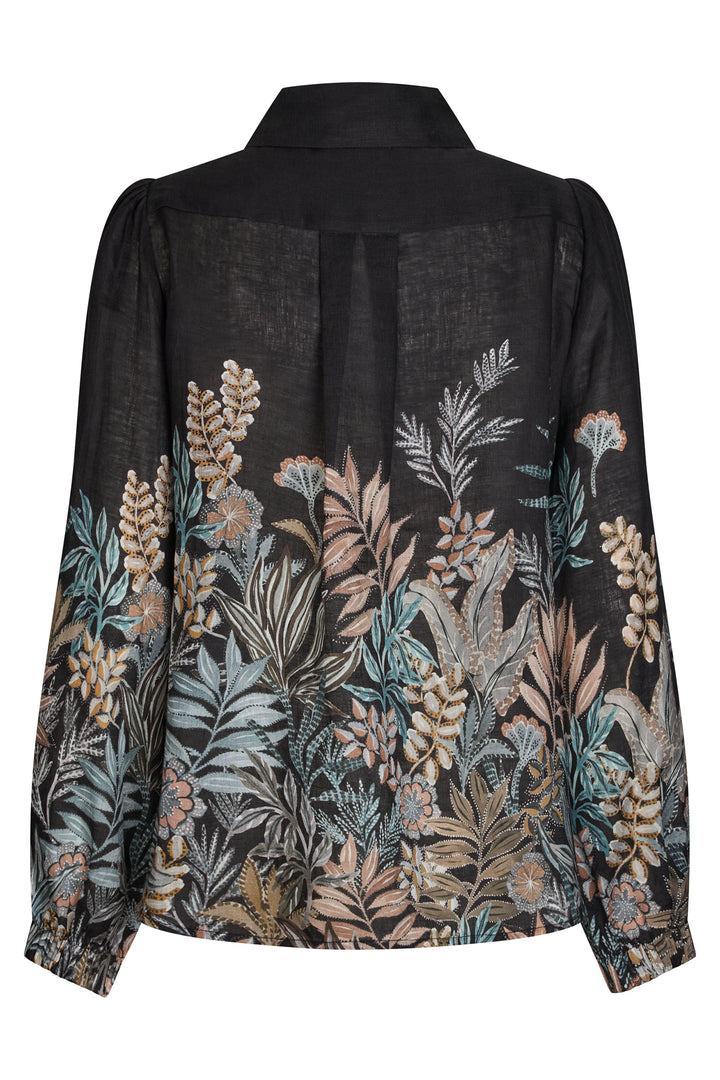 Black shirt with floral pattern on a white background