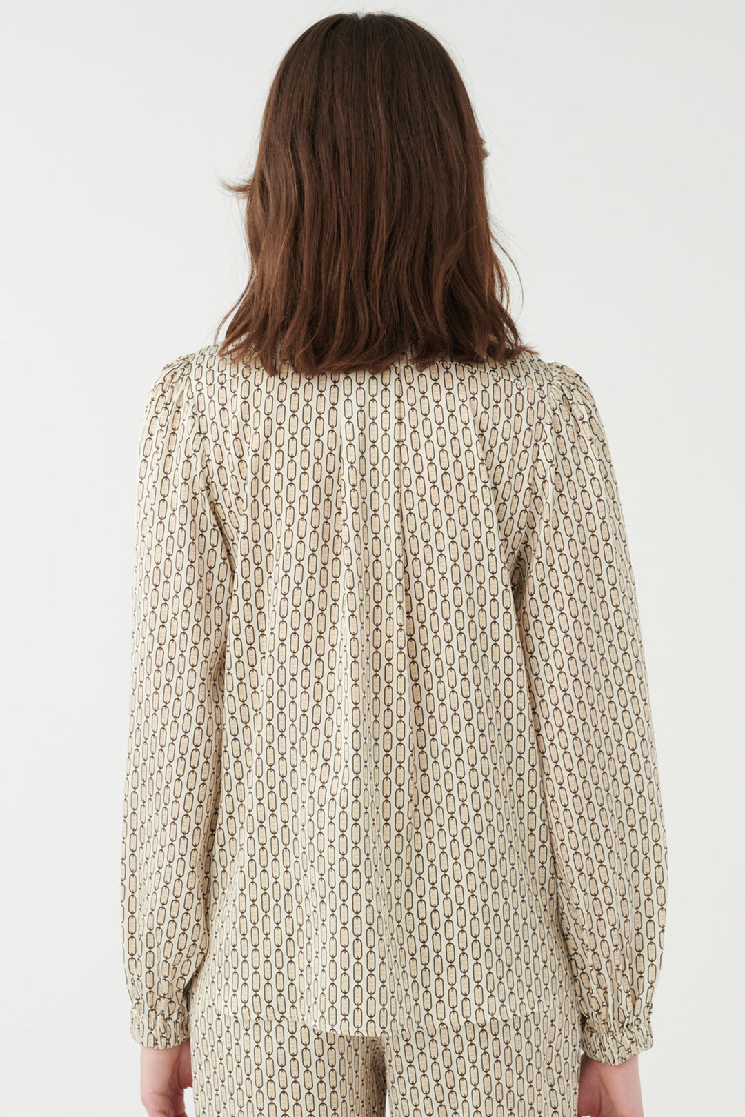 Dea Kuibal Kikki 0810124 5743 Colonia Buckwheat Beige Print Stretch Silk Twill Blouse - Olivia Grace Fashion