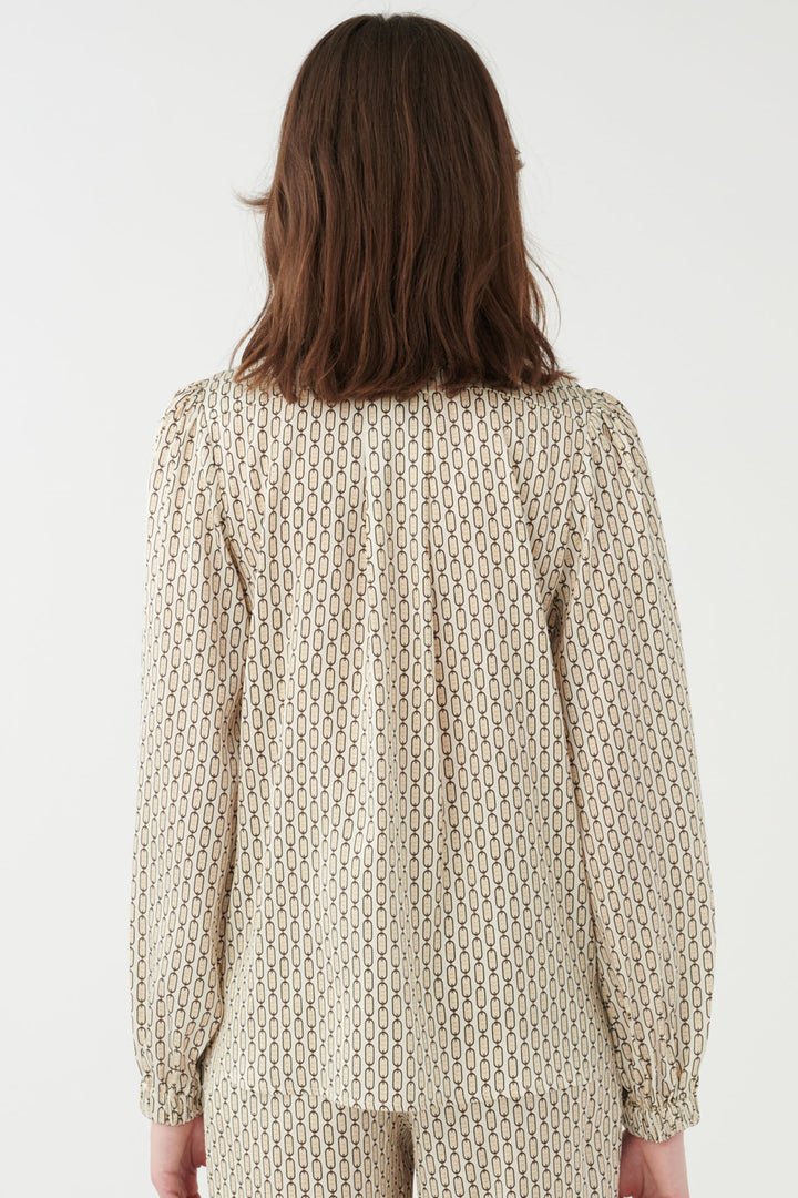 Dea Kuibal Kikki 0810124 5743 Colonia Buckwheat Beige Print Stretch Silk Twill Blouse - Olivia Grace Fashion