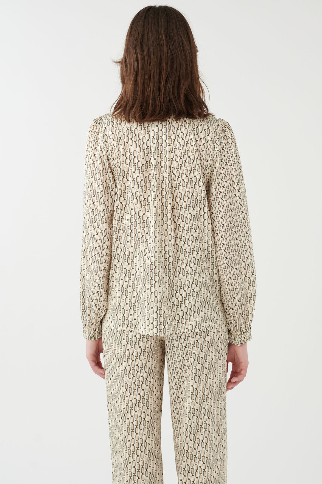 Dea Kuibal Kikki 0810124 5743 Colonia Buckwheat Beige Print Stretch Silk Twill Blouse - Olivia Grace Fashion