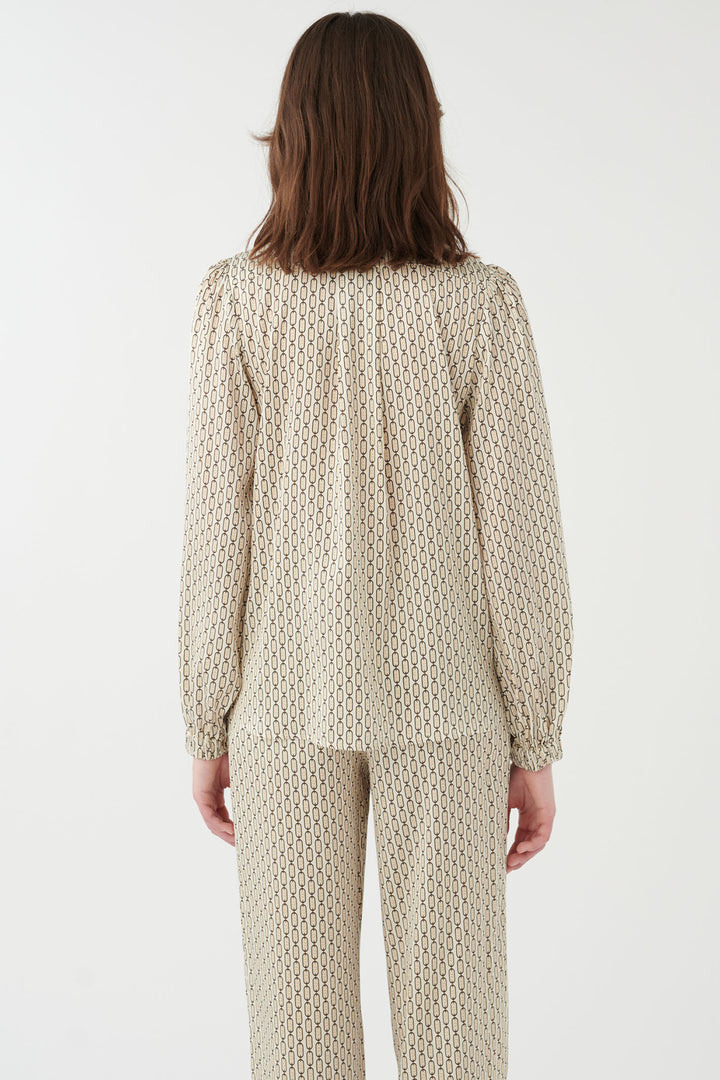 Dea Kuibal Kikki 0810124 5743 Colonia Buckwheat Beige Print Stretch Silk Twill Blouse - Olivia Grace Fashion