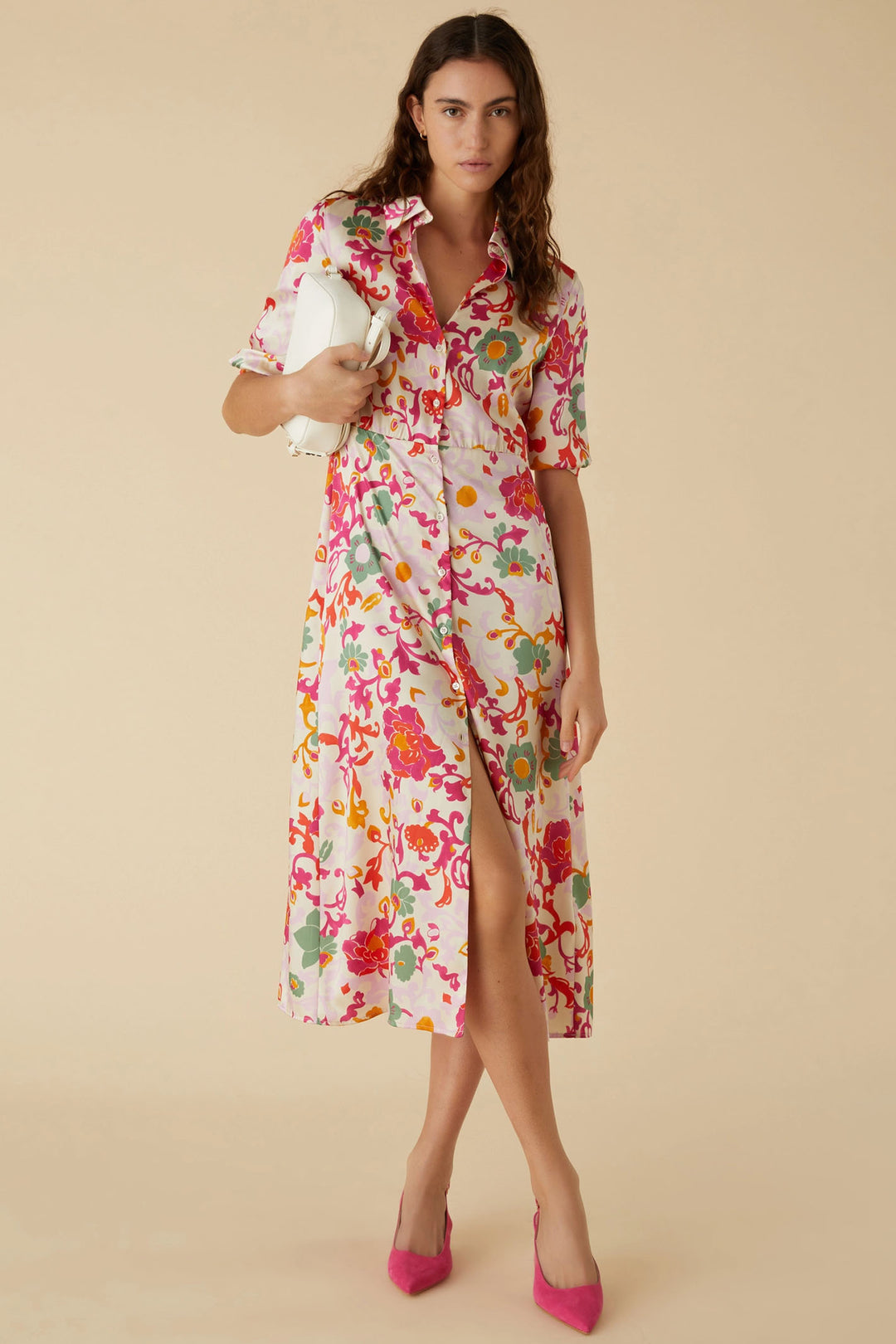 Emme Aereo 2415221141200 Cream Floral Print Dress - Olivia Grace Fashion