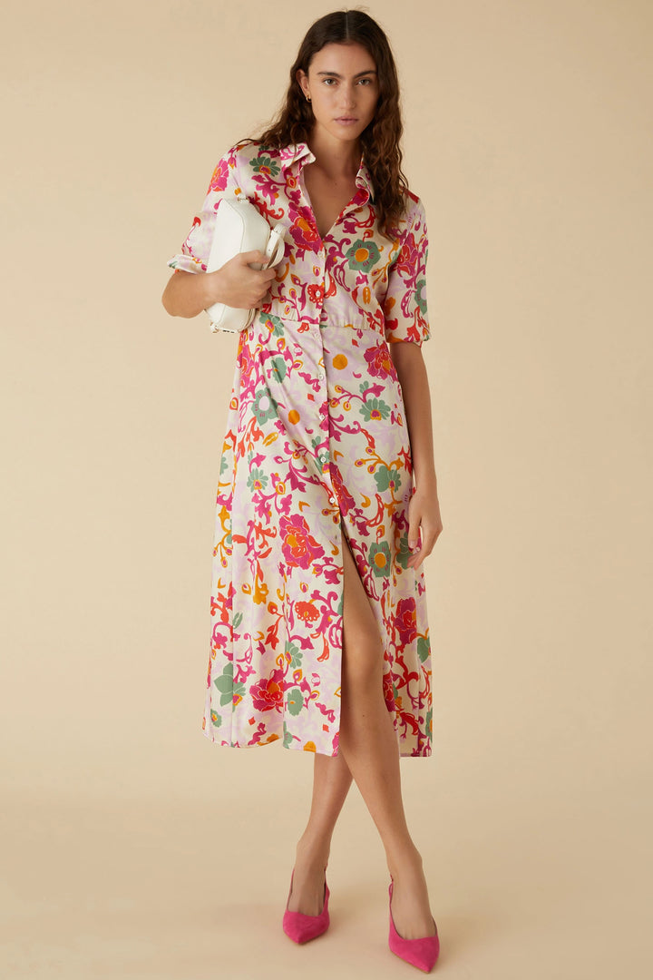 Emme Aereo 2415221141200 Cream Floral Print Dress - Olivia Grace Fashion