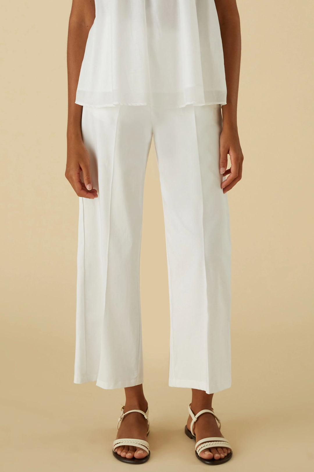 Emme Freccia 2415131102200 Optical White Cropped Trousers - Olivia Grace Fashion