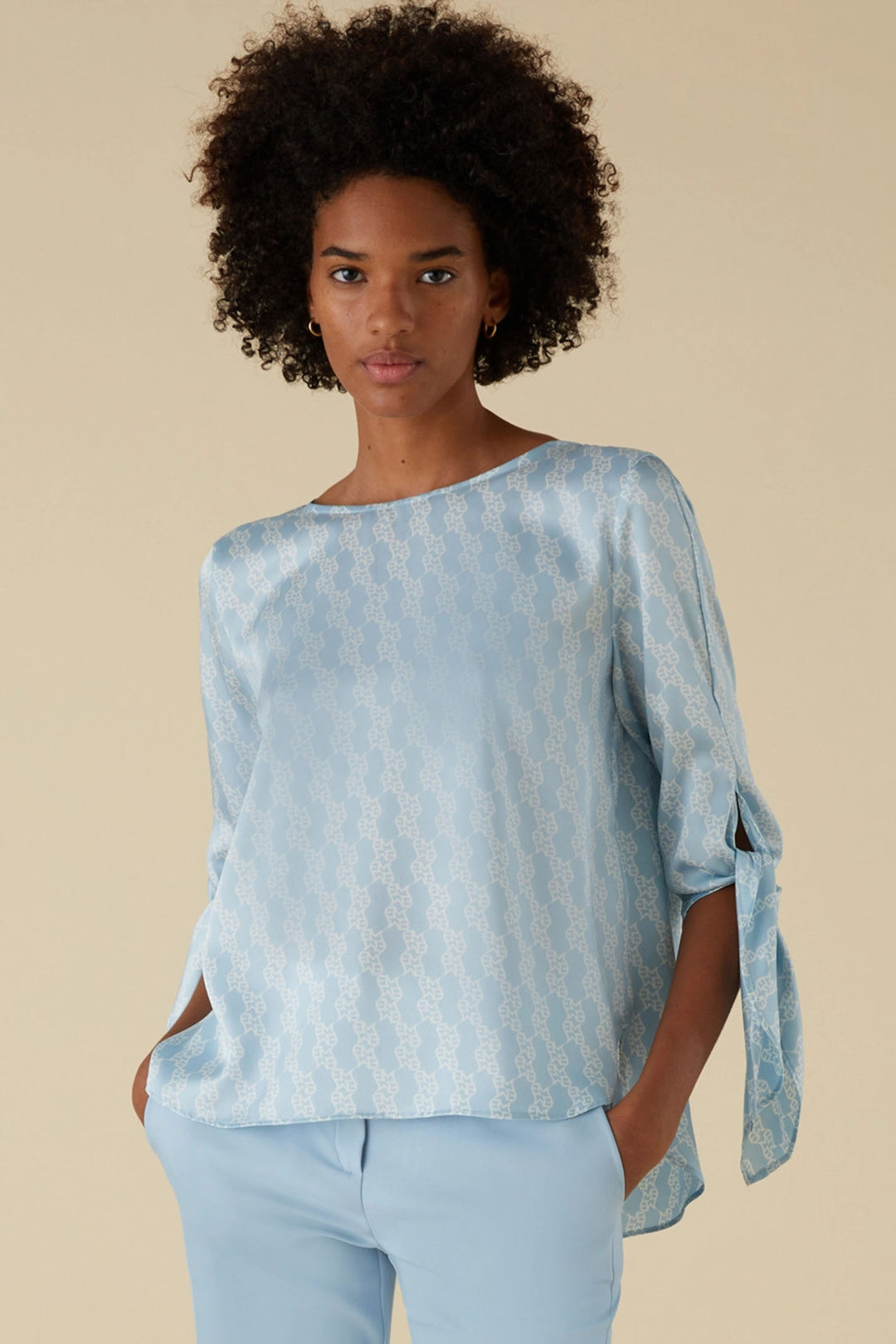 Emme Nabarro 2415111311200 Blue Print Blouse - Olivia Grace Fashion