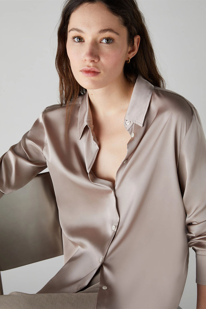Emme Naples 2425116131200 Beige Stretch Satin Shirt - Olivia Grace Fashion