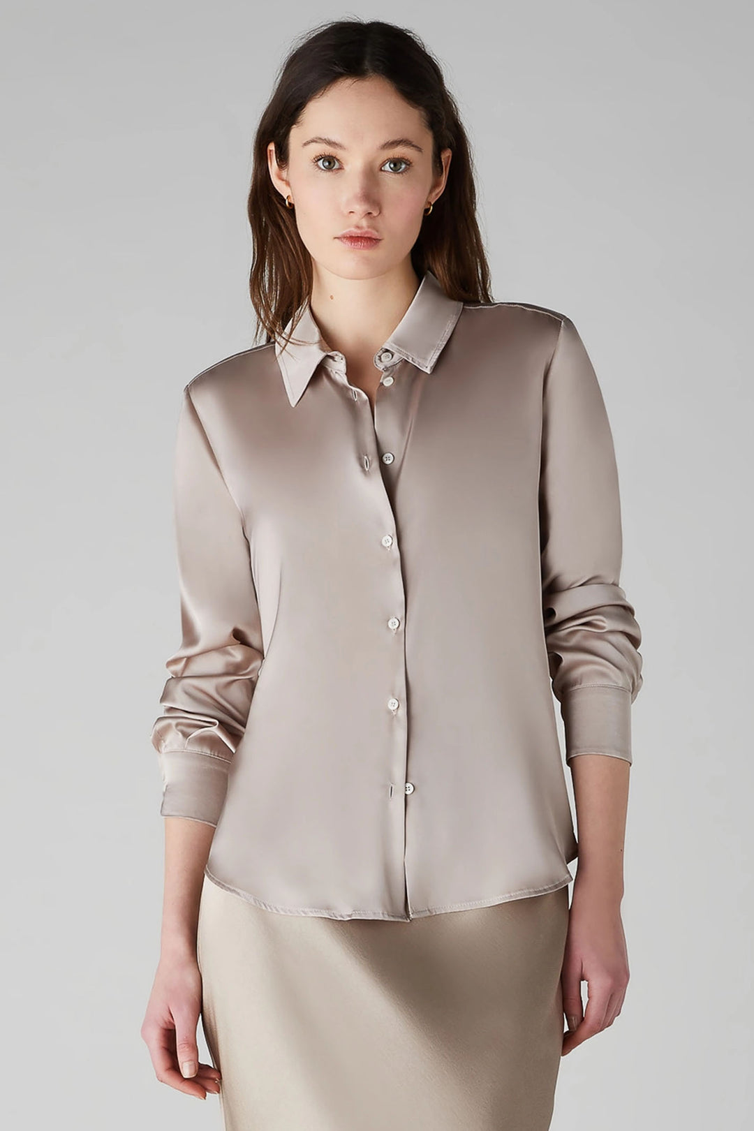 Emme Naples 2425116131200 Beige Stretch Satin Shirt - Olivia Grace Fashion