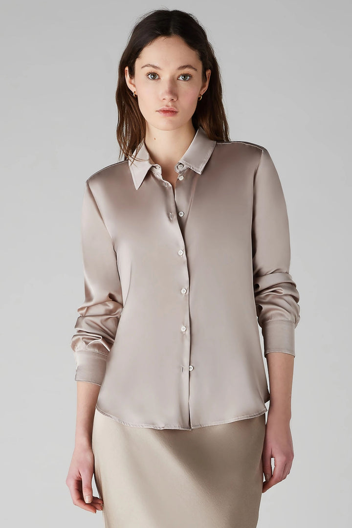Emme Naples 2425116131200 Beige Stretch Satin Shirt - Olivia Grace Fashion