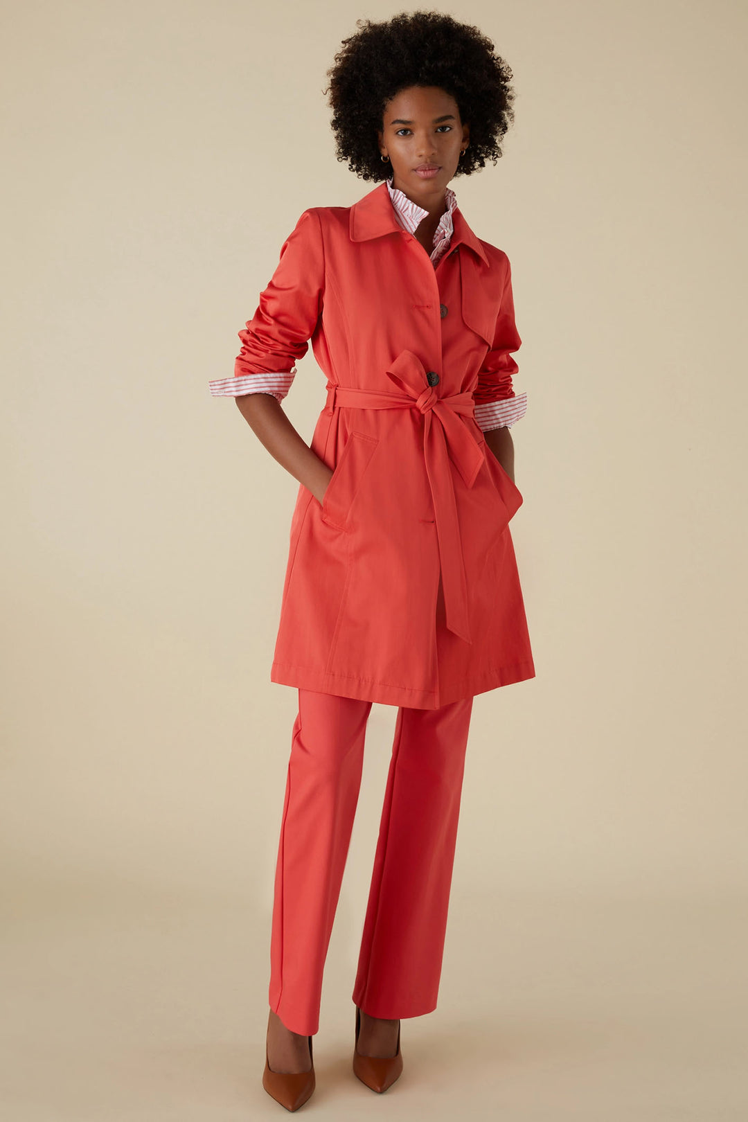 Emme Regular 2415021041200 Coral Raincoat With Matching Belt - Olivia Grace Fashion