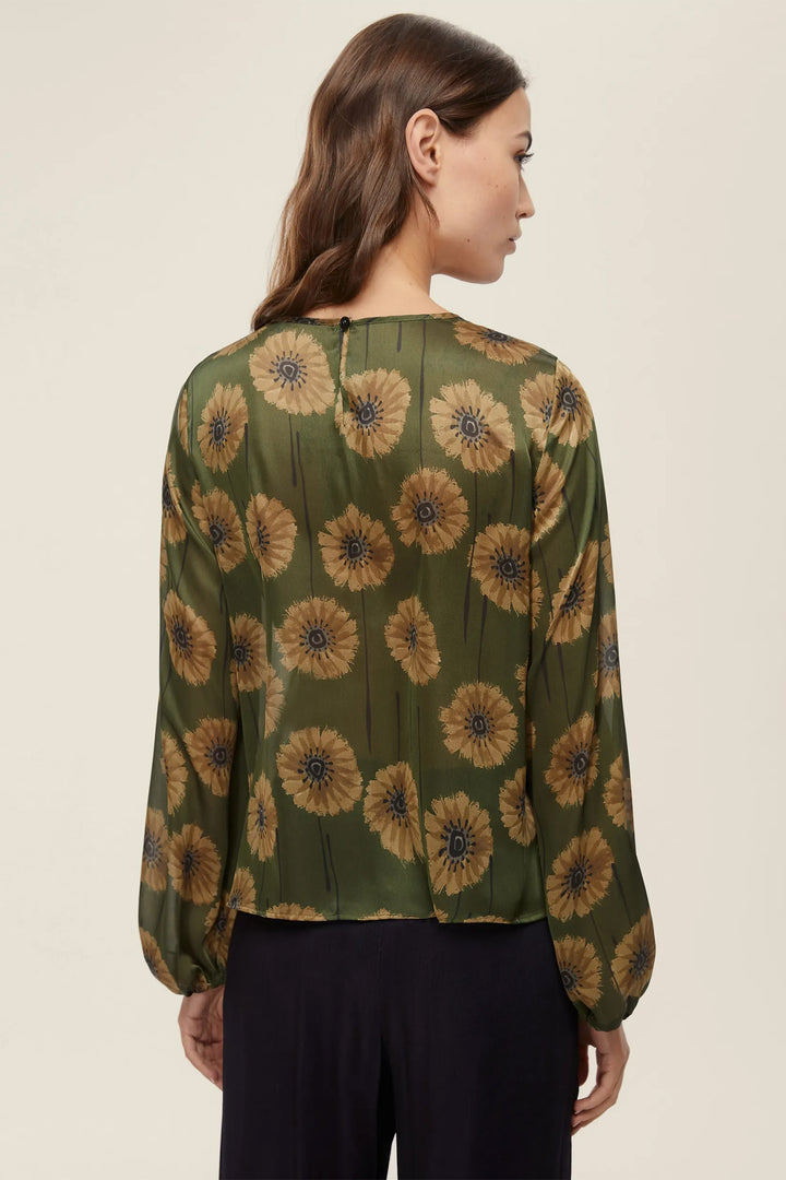 Emme Salute Green Print Ruched Blouse 2525116211200 - Olivia Grace Fashion