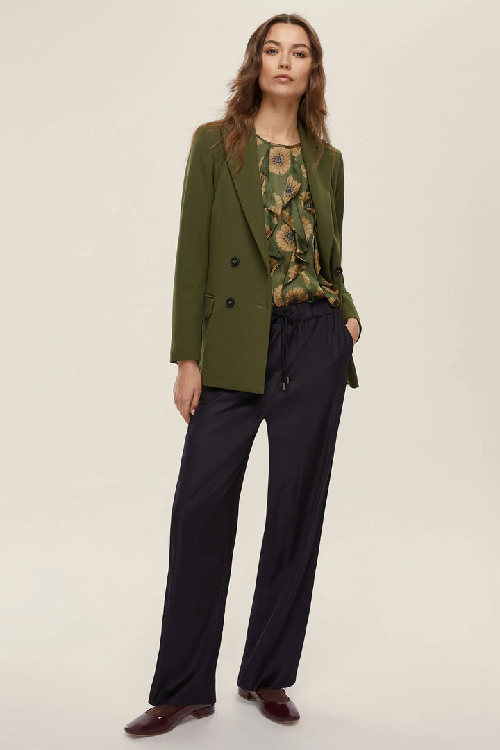 Emme Salute Green Print Ruched Blouse 2525116211200 - Olivia Grace Fashion