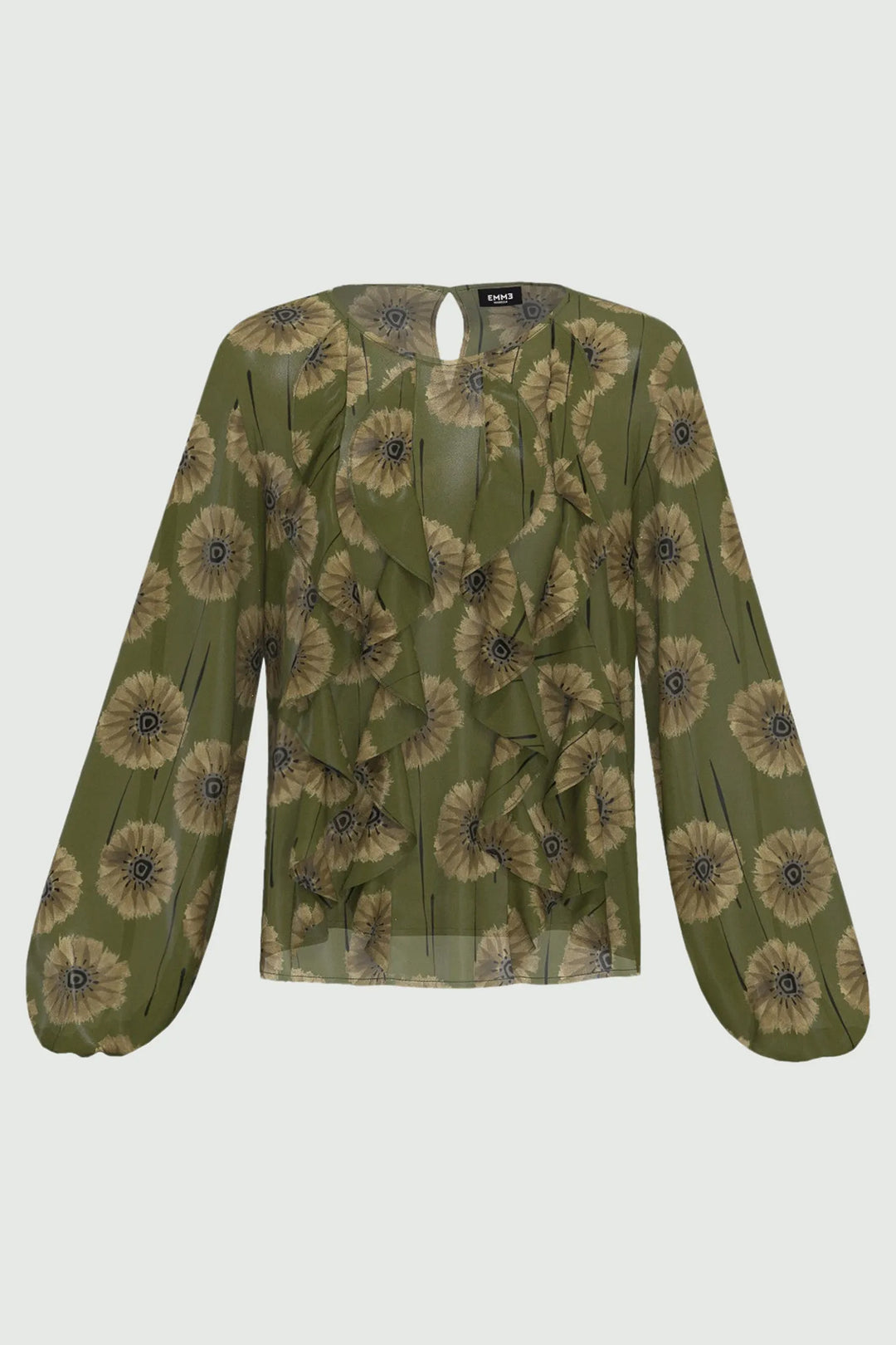 Emme Salute Green Print Ruched Blouse 2525116211200 - Olivia Grace Fashion