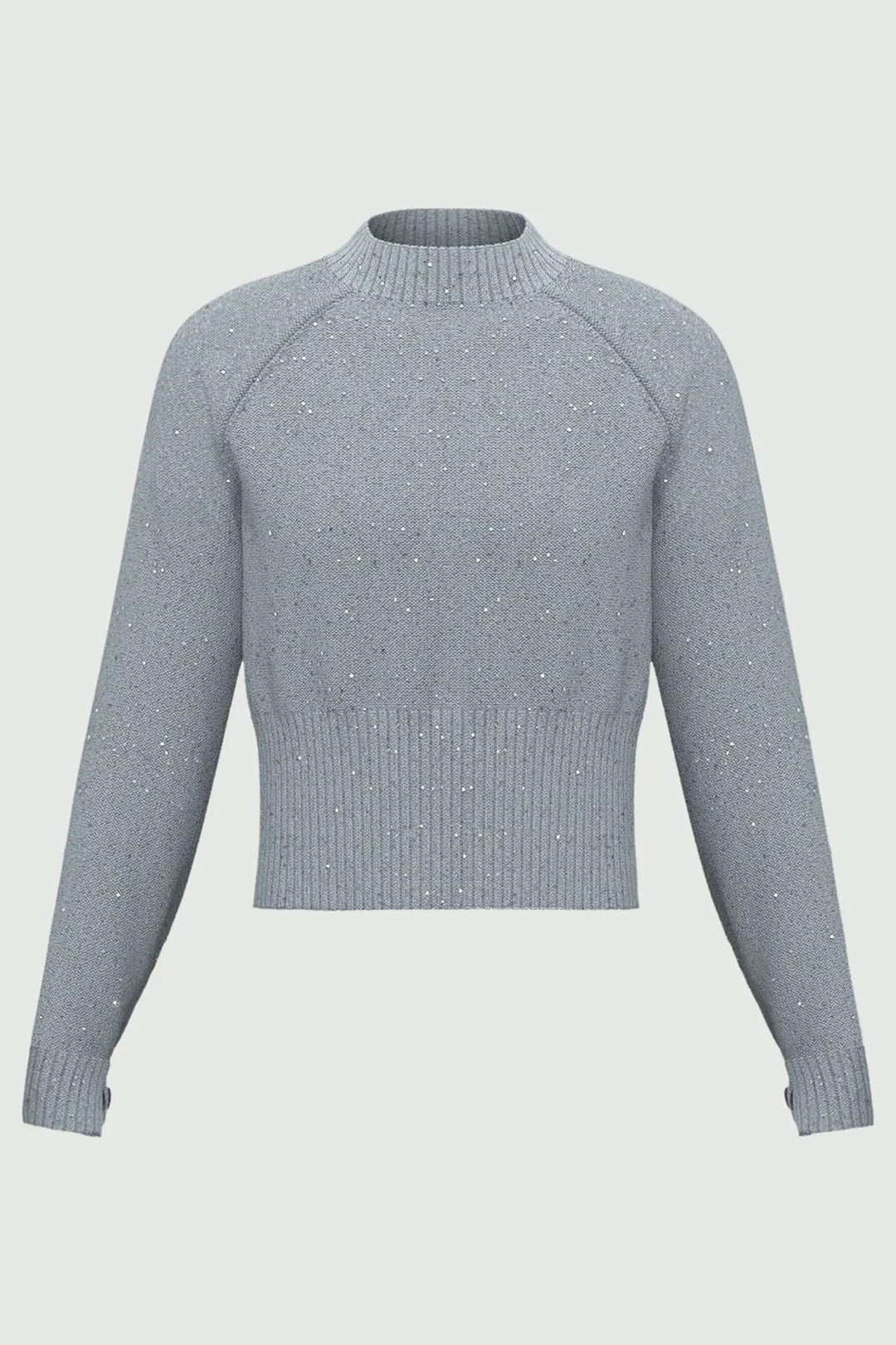 Gray ribbed knit sweater on a light gray background