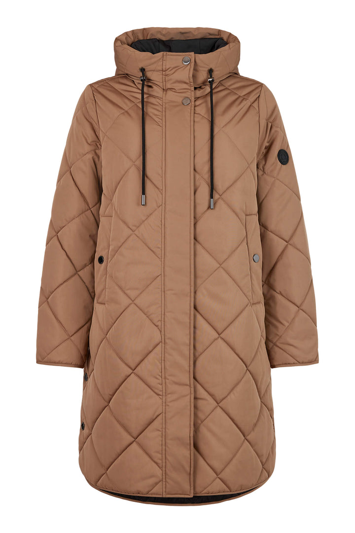 Frandsen 713-357-16 Light Brown Diamond Padded Hooded Coat - Olivia Grace Fashion