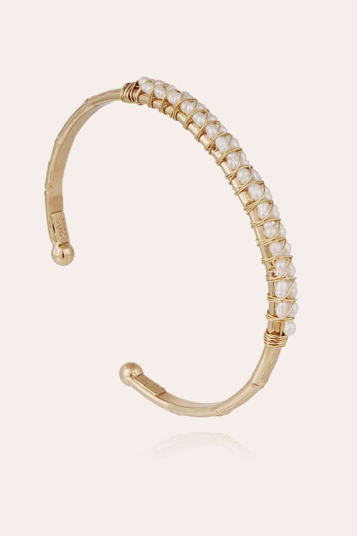 Gas Bijoux Lyre Bangle Large White Mother Of Pearl Gold Plated - Olivia Grace Fashion