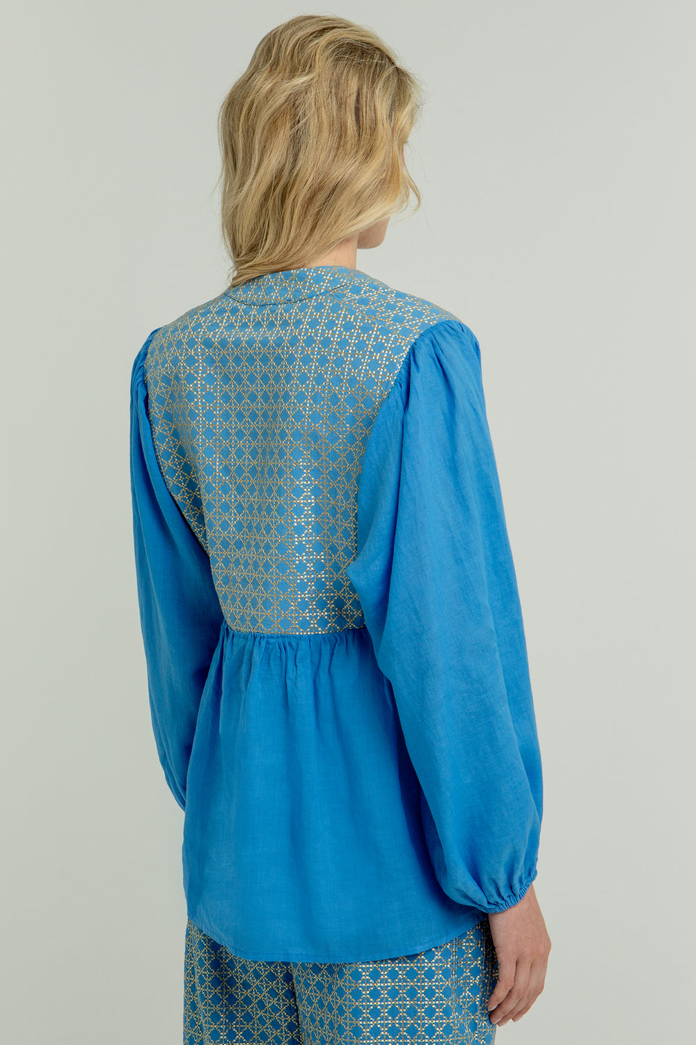 Greek Archaic Kori S25K-440105 Blouse Blue Raf Gold - Olivia Grace Fashion