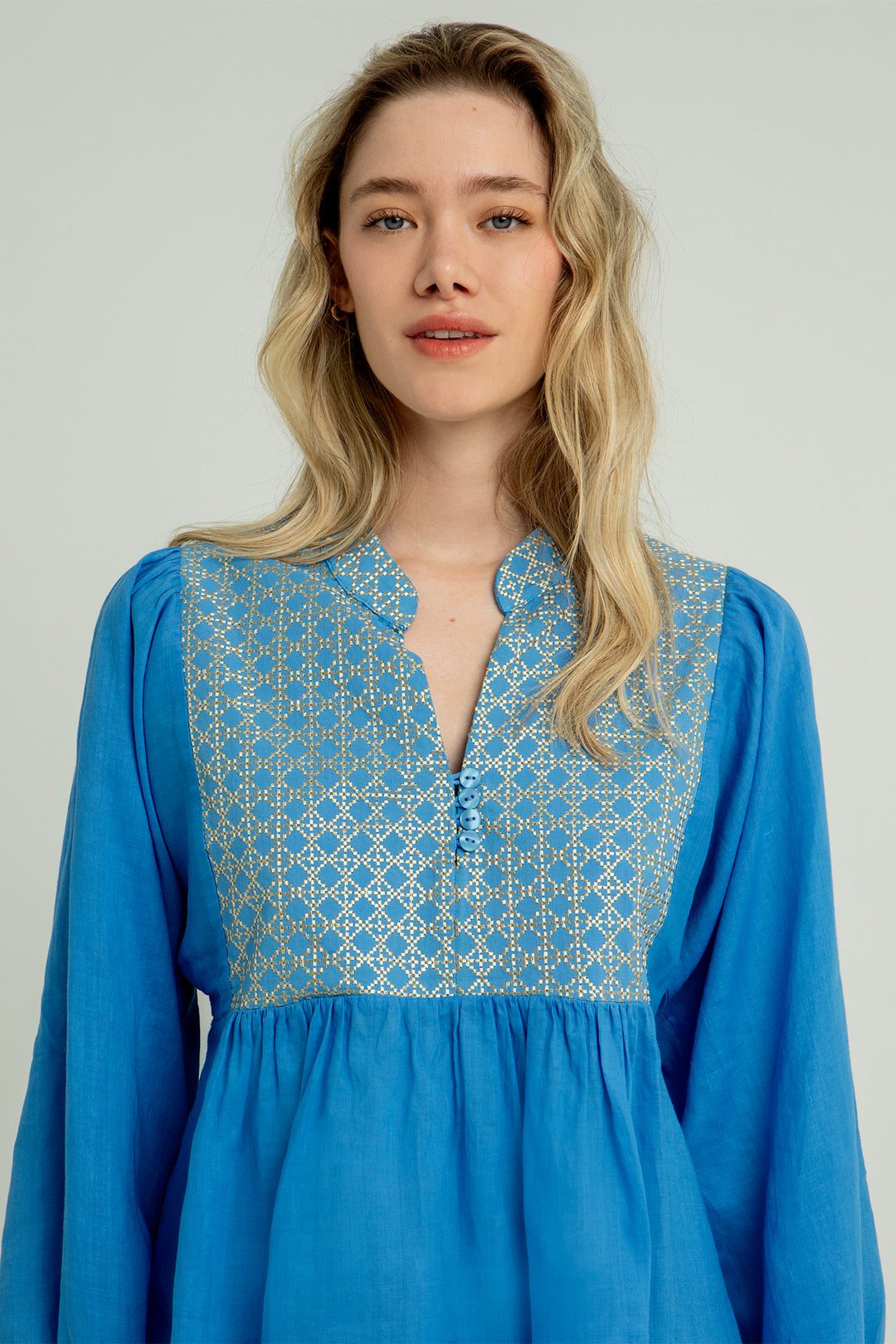 Greek Archaic Kori S25K-440105 Blouse Blue Raf Gold - Olivia Grace Fashion