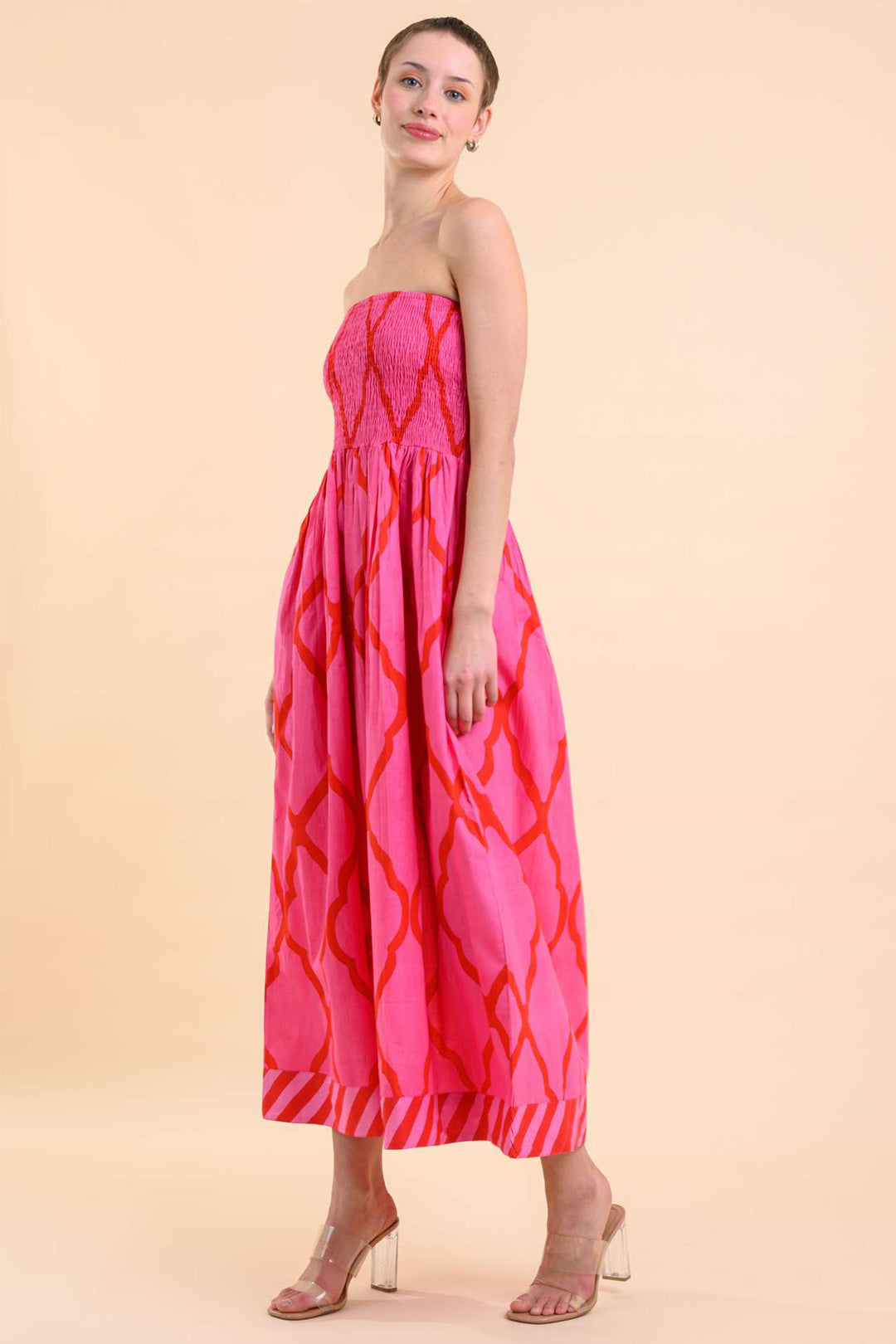 Handprint Dream Apparel Alba Dress Pink Red AN1015B - Olivia Grace Fashion