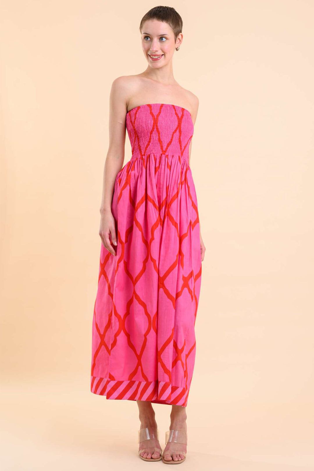 Handprint Dream Apparel Alba Dress Pink Red AN1015B - Olivia Grace Fashion