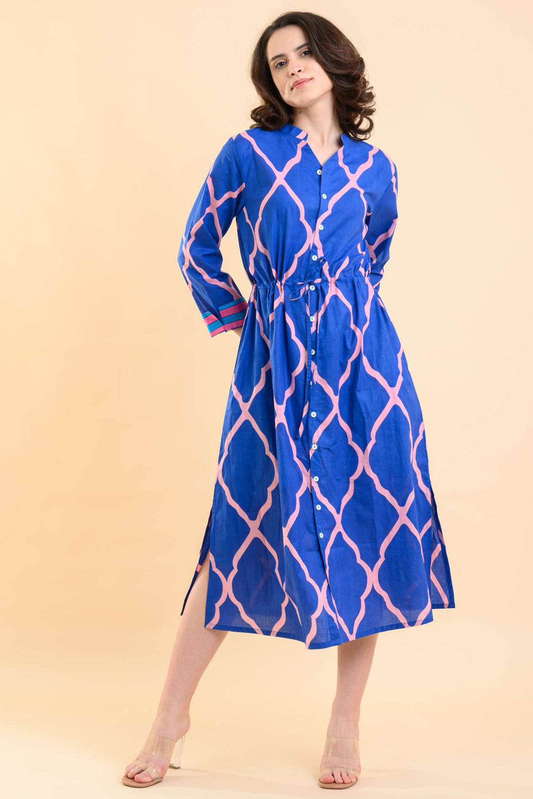 Handprint Dream Apparel Clara Dress Blue Pink AN1020C - Olivia Grace Fashion