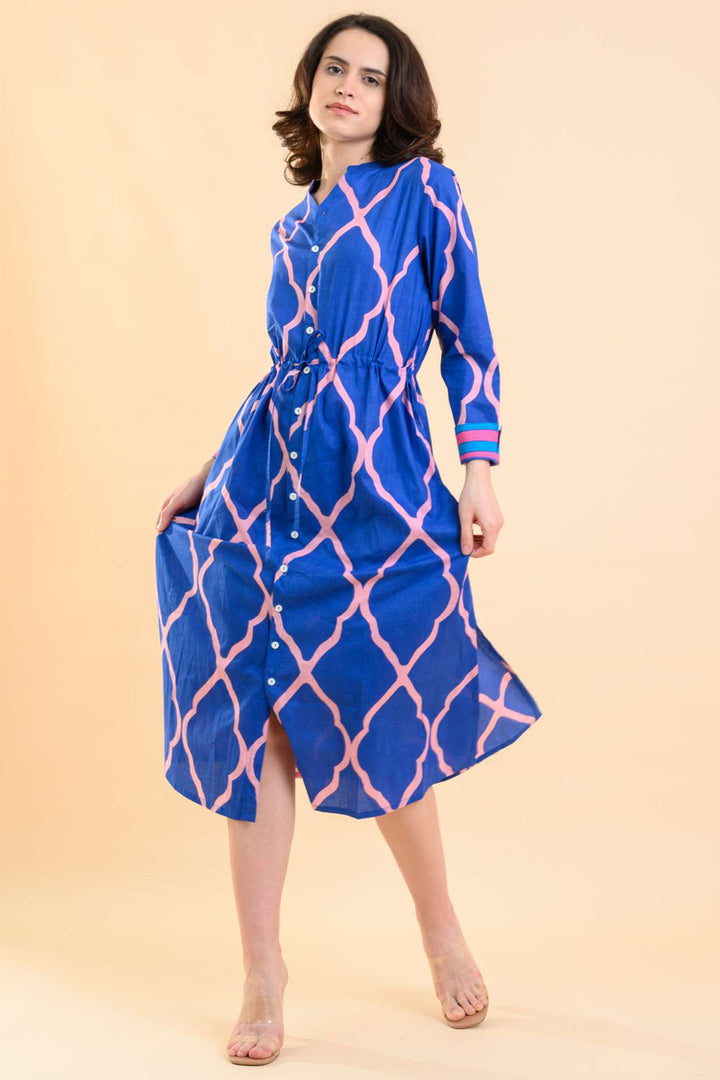 Handprint Dream Apparel Clara Dress Blue Pink AN1020C - Olivia Grace Fashion