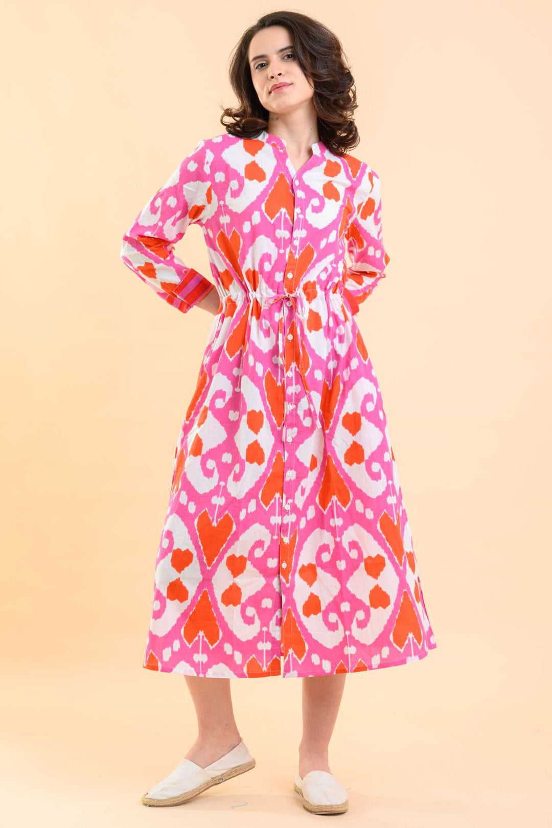 Handprint Dream Apparel Clara Dress Ford Ikat Pink AN1020A - Olivia Grace Fashion