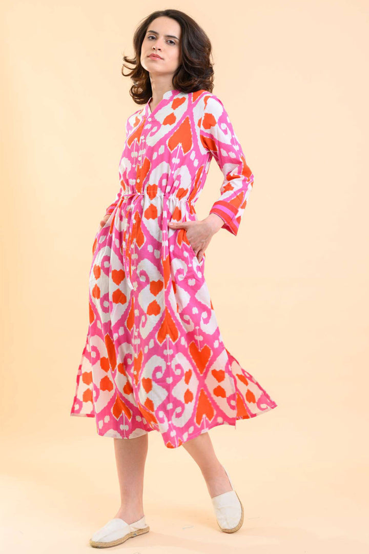 Handprint Dream Apparel Clara Dress Ford Ikat Pink AN1020A - Olivia Grace Fashion