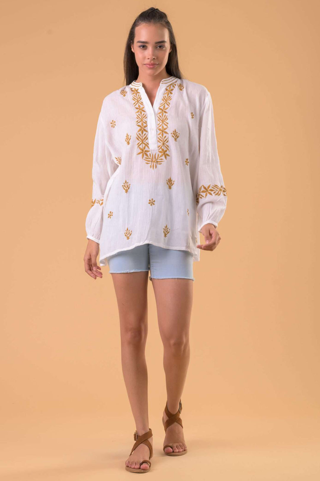 Handprint Dream Apparel Jolly Shirt White Gold NE7063 - Olivia Grace Fashion