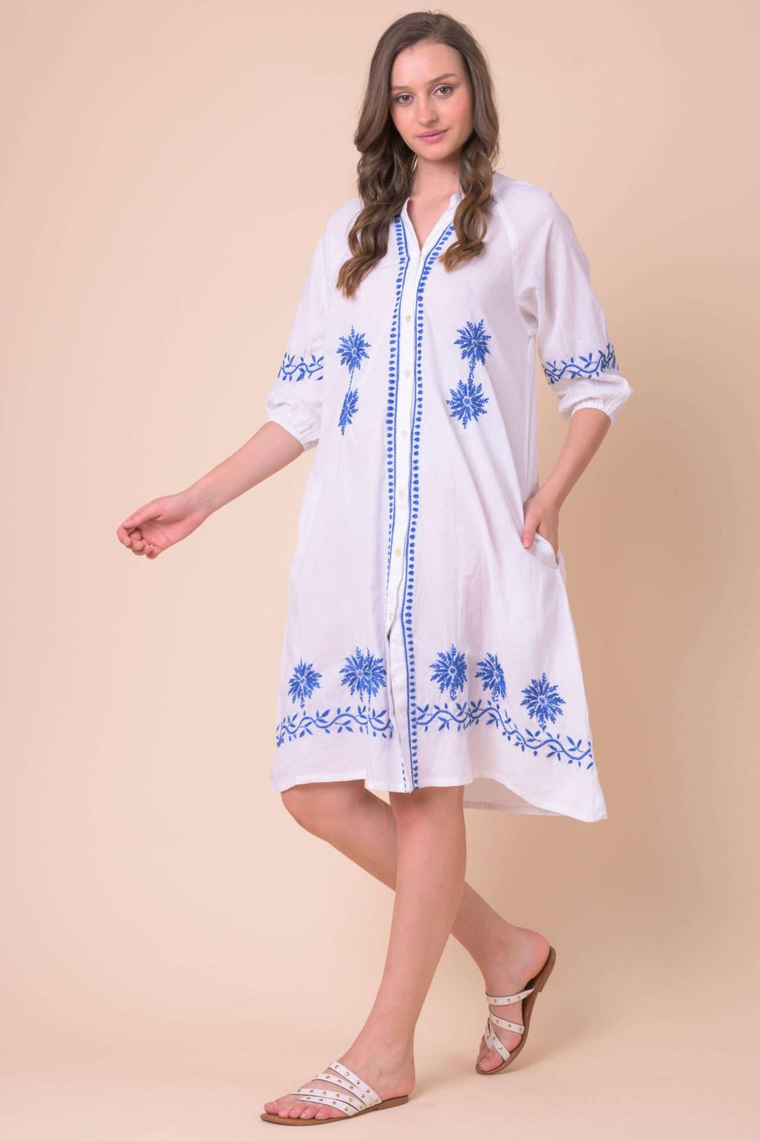 Handprint Dream Apparel NE107B Jooper White Embroidered Shirt Dress - Olivia Grace Fashion