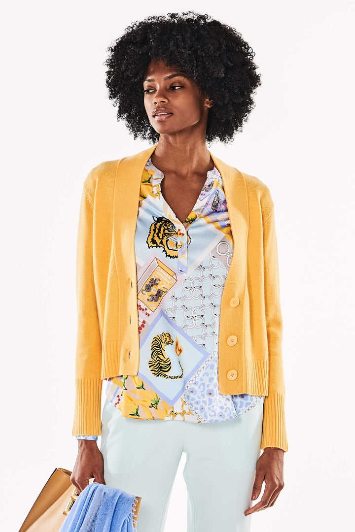 Herzens Angelegenheit 6167 232024 Quiet Blue Multi Print Silk Blouse - Olivia Grace Fashion