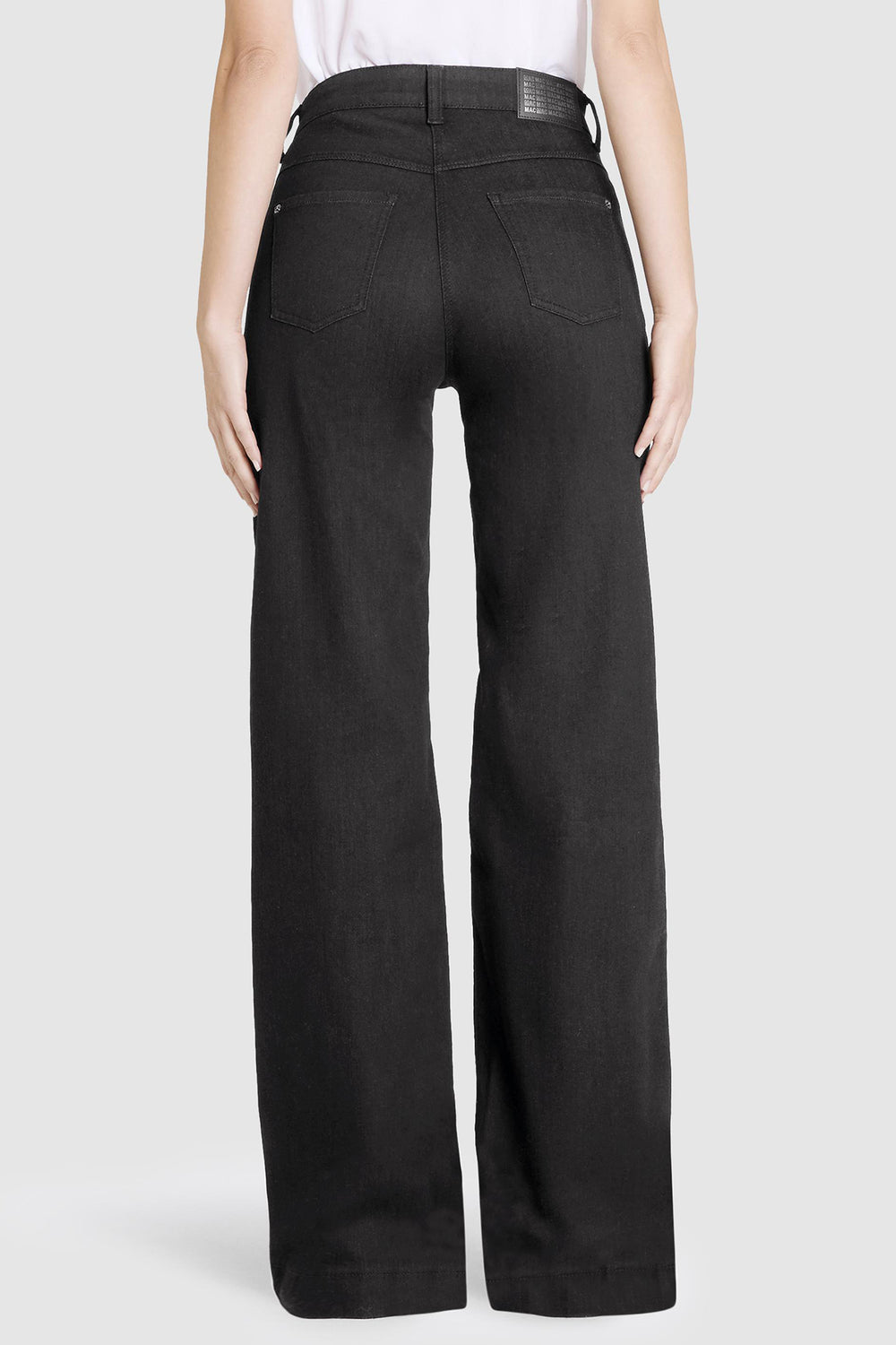 Black wide-leg pants on a white background