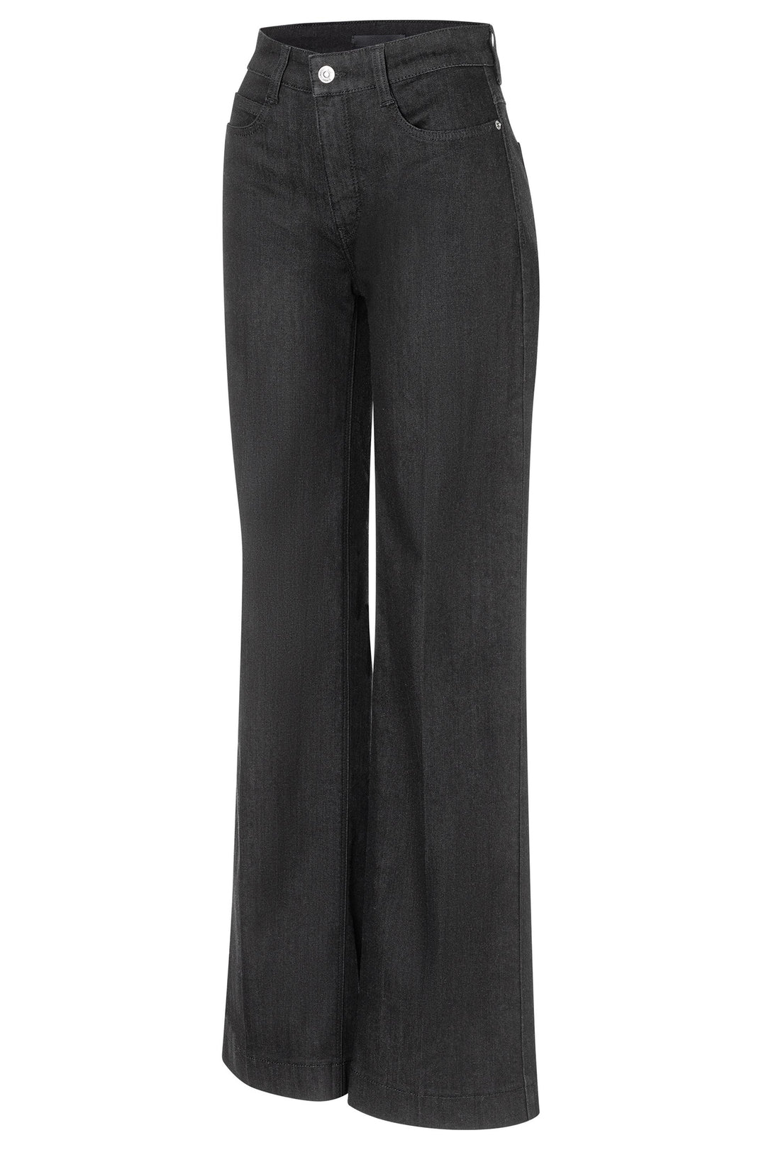 Black wide-leg jeans on a white background