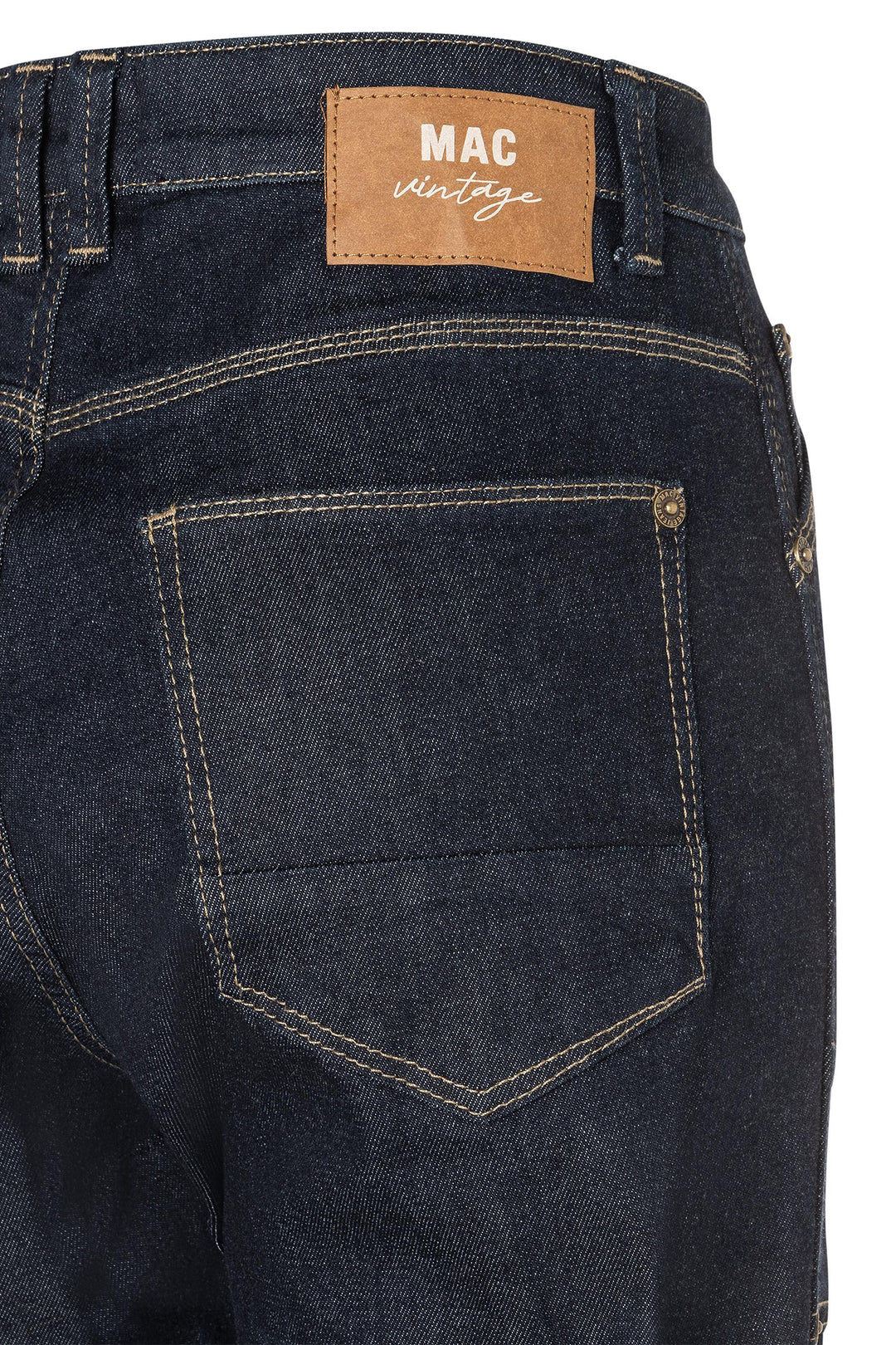 Dark blue jeans with a visible MAC Vintage label on the back pocket.