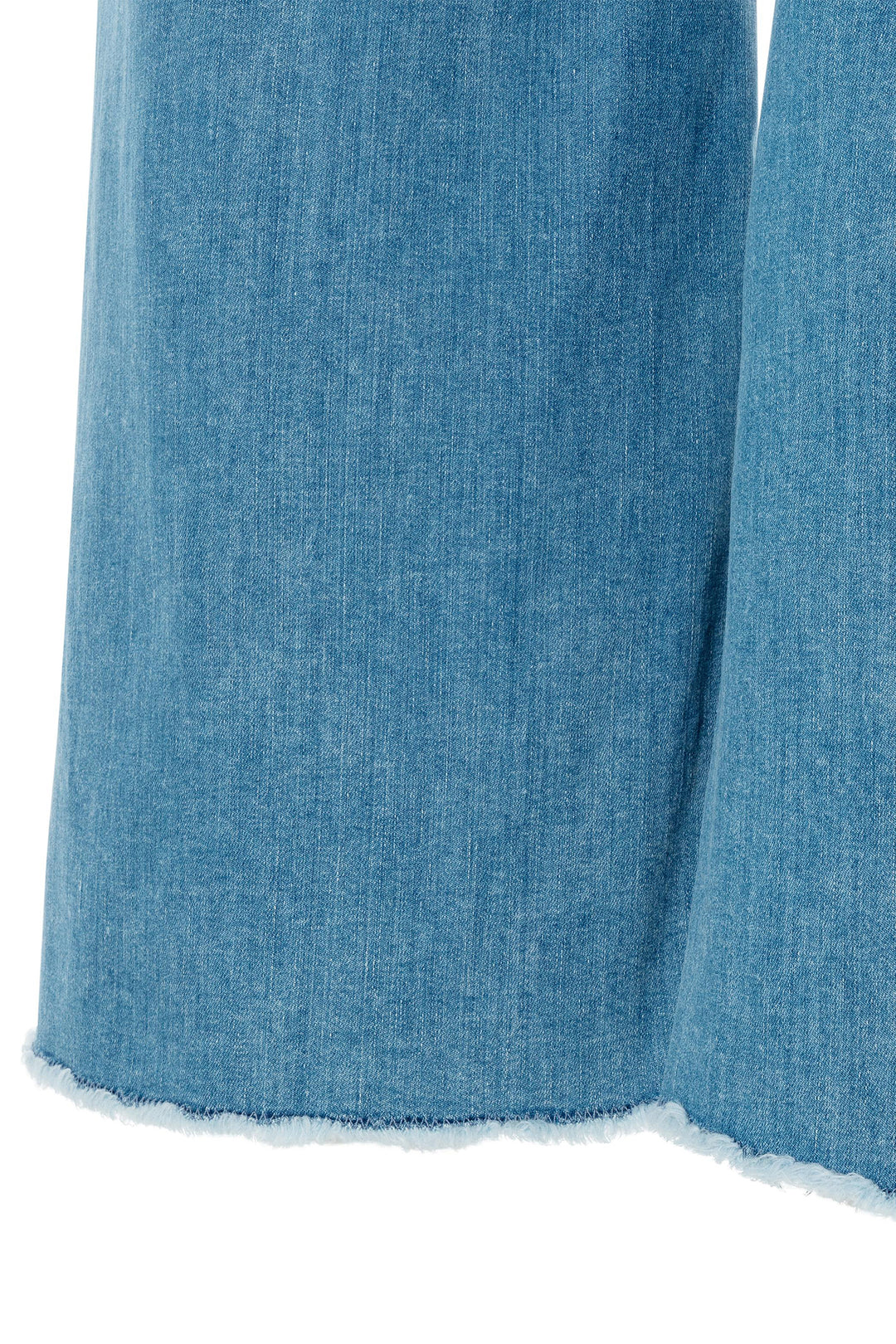 Close-up of blue denim fabric on a white background