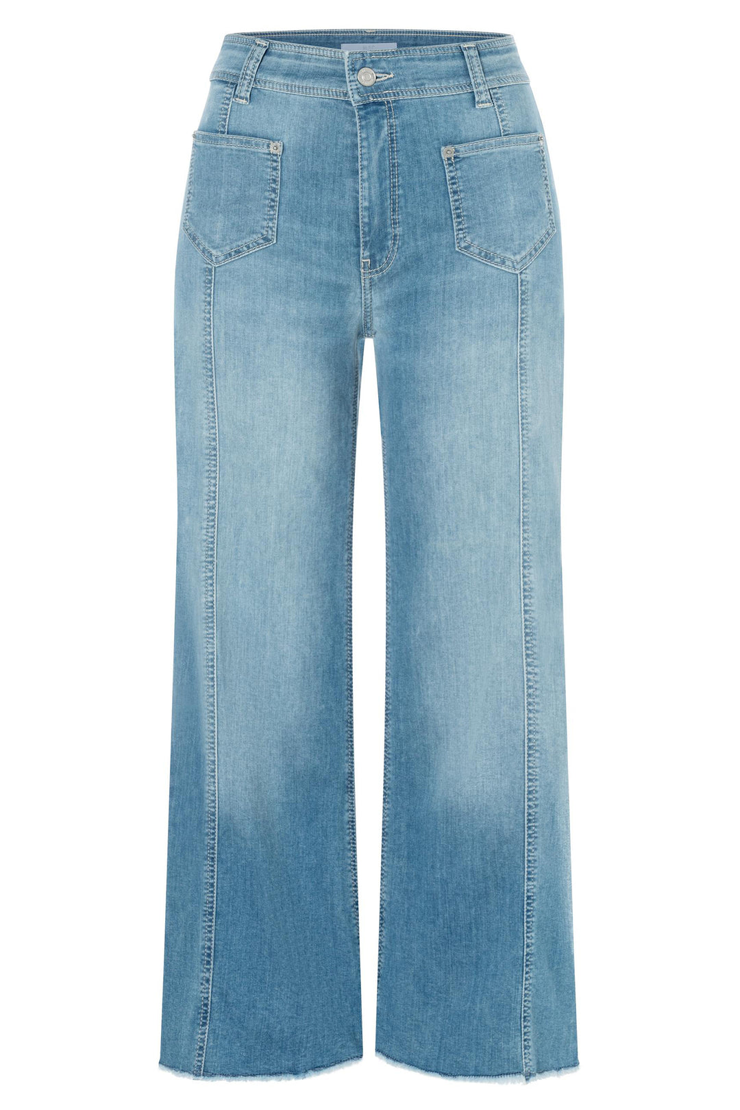 Light blue denim jeans on a white background